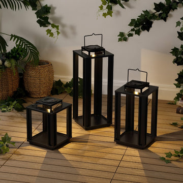 Leland Modern Industrial Integrated Indoor/Outdoor LED Solar Powered Lanterns